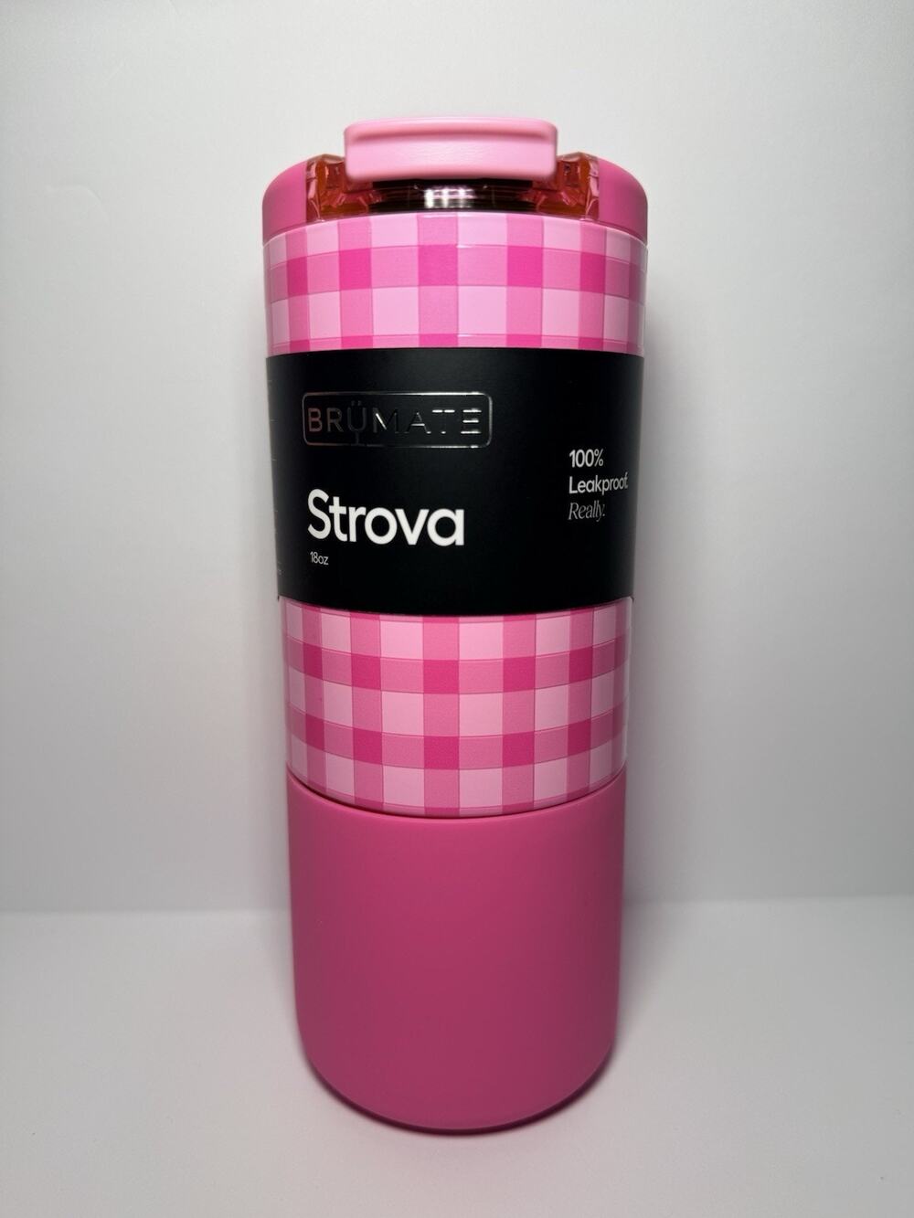 BruMate X Madi Nelson PINK GINGHAM 18oz Strova Ceramic Tumbler Mug NWT NIB